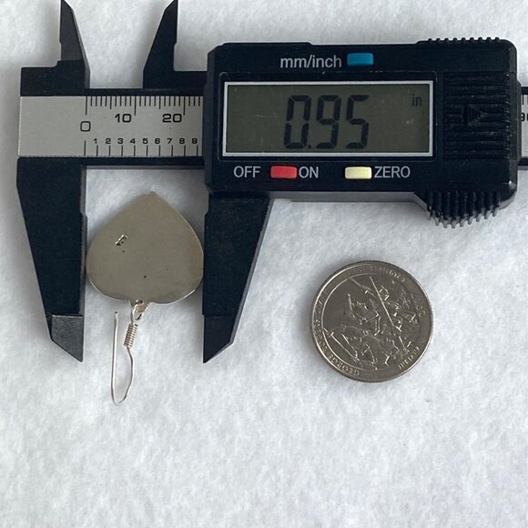 Sterling Silver 925 Mexico Oxidized Geometric Pattern Heart Dangle Earrings - Picture 14 of 16